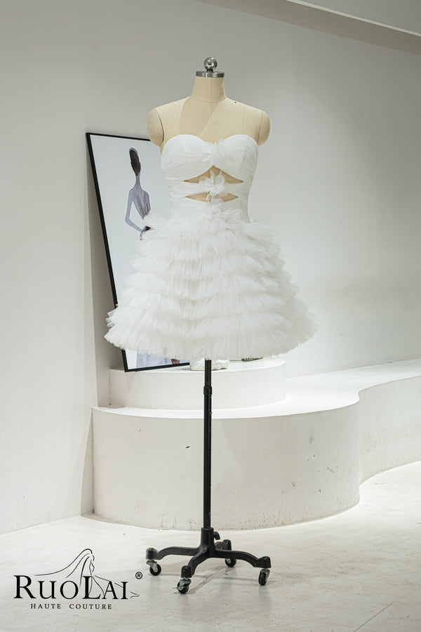 Elegant Sweetheart Neckline Tiered with Bow Tulle Mini Wedding Dresses