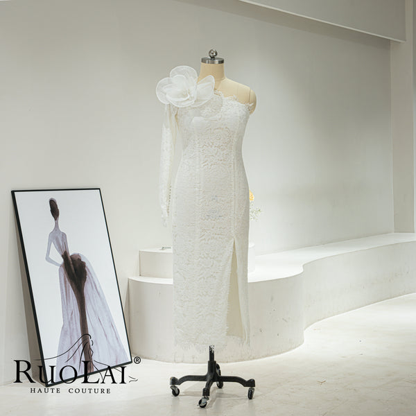 Elegant One-Shoulder Asymmetric Sleeves for Women Bridal Dresses