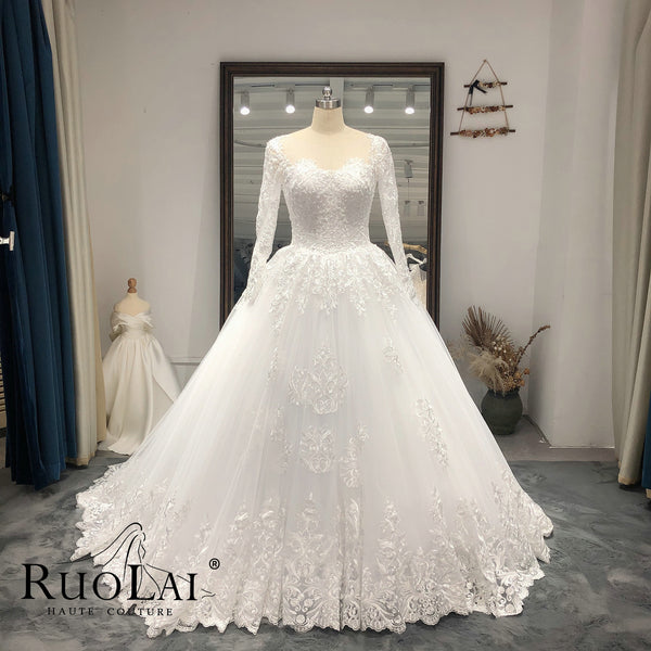 Elegant Scoop Neck with Lace Appliques Princess Bride Dress