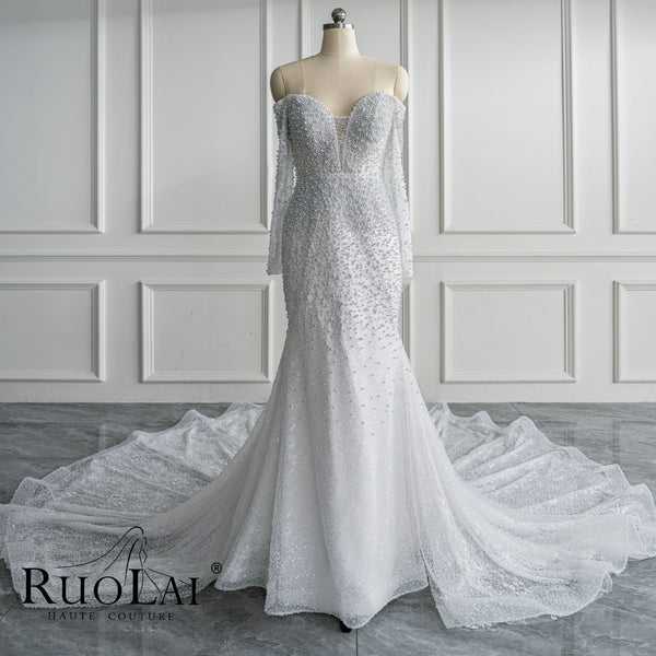 Luxury Sweetheart Neck Beading with Pearls Mermaid Wedding Dress