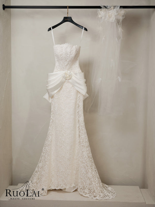 Strapless3D Flower Elegant Mermaid  Lace Wedding Dress