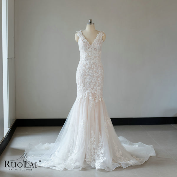 QW02101 Modest Sleeveless Bridal Luxury Beaded Lace Wedding Gown