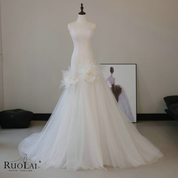 QW02138 3d Flowers Mermaid Sleeveless Ruched Bridal Gowns