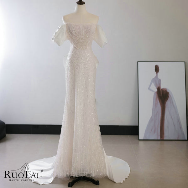 QW02139 Elegant Beaded with Back Bow Wedding Dresses