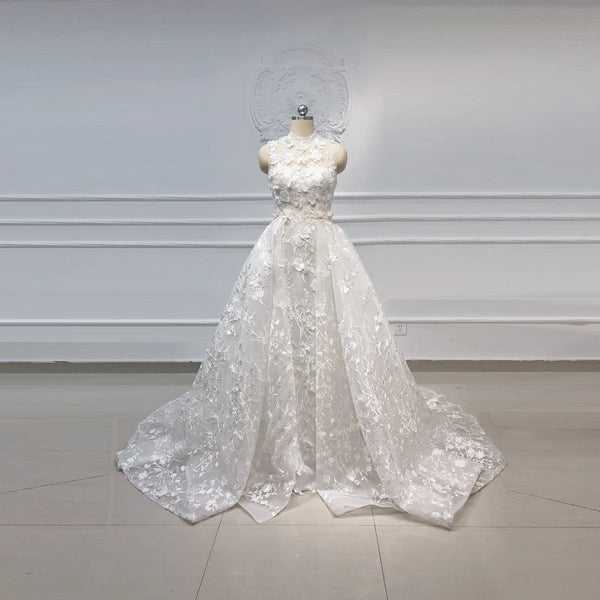 QW02151 Luxury O Neck Lace 2 in 1 Wedding Dress