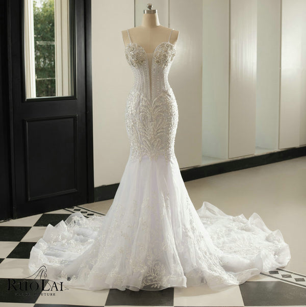 QW02153 Luxury Beaded Lace  V Neck Bridal Dress