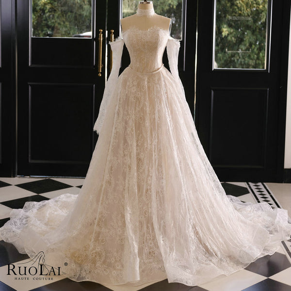 QW02155 Removable Sleeves Skirt Lace Choker Necklace Bridal Gowns