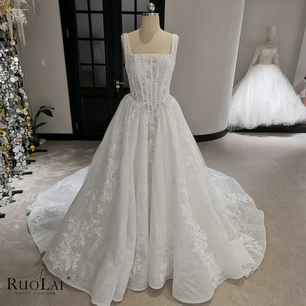 QW02157 Elegant Lace Square Neckline Wedding Dresses