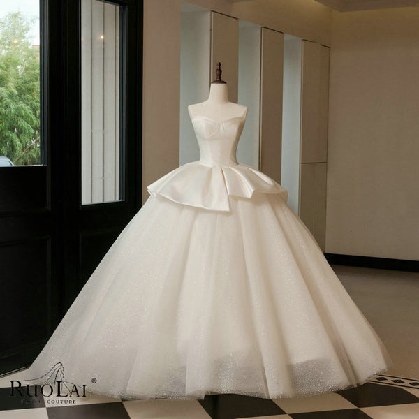 QW02183 Elegant Strapless Tiered Ball Gown Wedding Dress