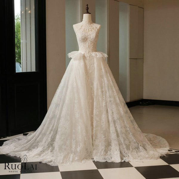 QW02187 Mermaid Halter Neckline With Detachable TrainWedding Dress