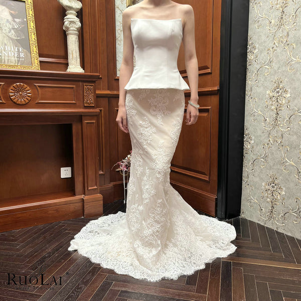 QW02201 Boho Lace Applique Off Shoulder Wedding Dresses