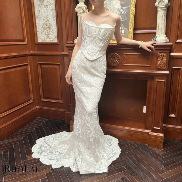 QW02205 Bohemia Mermaid Sweetheart Neck Wedding Dresses with Pearls