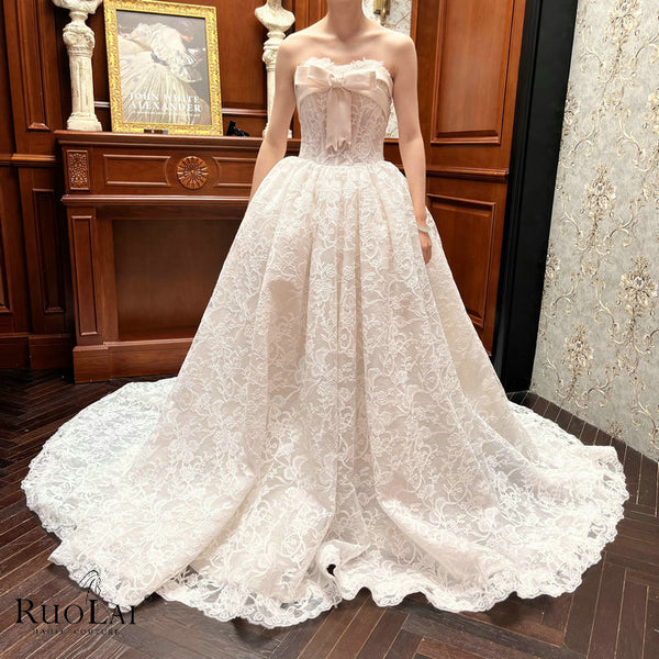 QW02208 Luxury Lace Sweetheart Neck with Bow Wedding Dress
