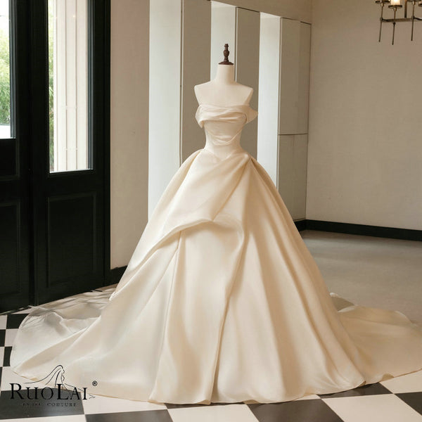 ZD05232  Chic Strapless Ruched Pleat  Satin Wedding Dresses