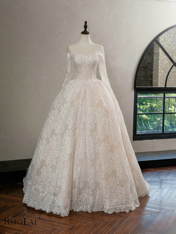 ZW00513 Round Neckline Long Sleeve Lace Wedding Dresses